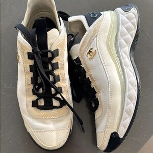 Chanel Cream and Black Sneakers
